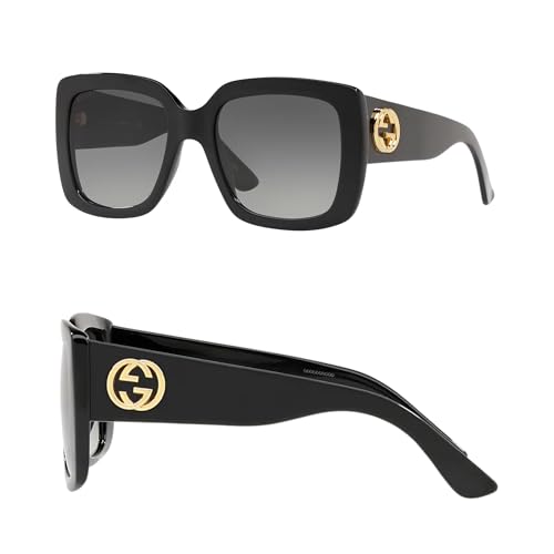 Image of Gucci GG0141SN GG Interlocking Logo Aviator-Shaped Non-Polarized Sunglasses for Women - Includes Luxury Eyewear Kit - Black Frame with Gray Lens