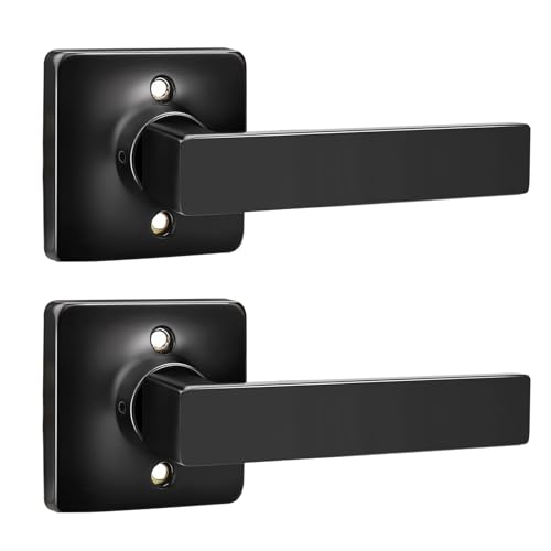 Image of GOBEKOR 2 Pack Black Half Dummy Door Handles Straight Non-Turning Door Lever Square Interior Closet French Door Handle Dummy Levers