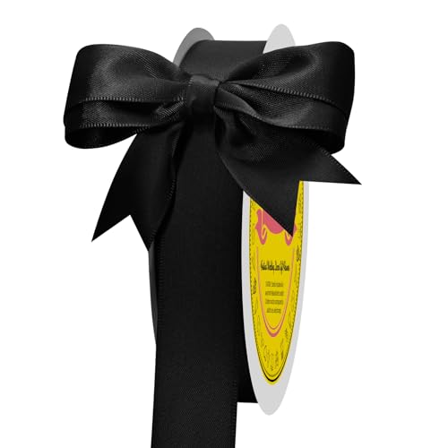 Image of Black Double Face Satin Ribbon 1 inch X 50 Yards Spool Bright Colors Very Suitable for Weddings Gift Package Wrapping Dancer Wand Sewing Party Hair Bow Invitation Decorations and More