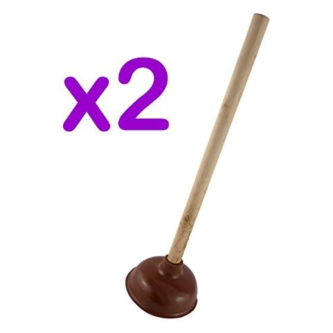 2Pc Large Wooden Plunger With Long Handle & Strong Thick Rubber Plug (PACK OF 2) Cover