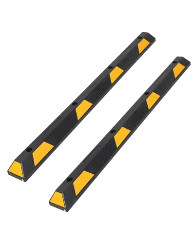 72-Inch Heavy Duty Rubber Parking Curb with Reflective Stripes 6 ft Premium Quality Auto Wheel Stoppers for Garage Driveway & Parking Lots