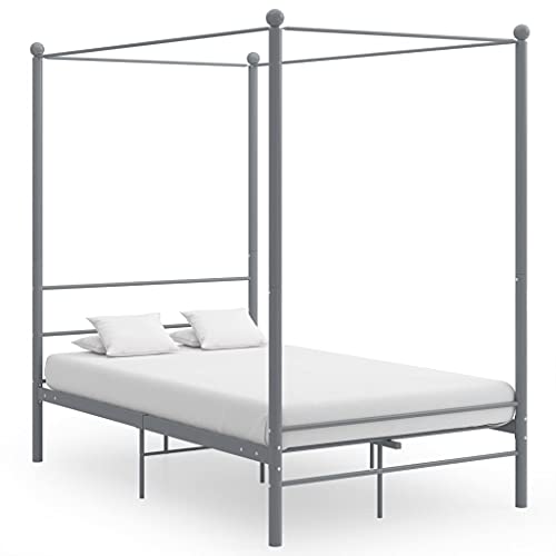 AJJHUUKI Muebles de exterior - Marco de cama con dosel sin colchón, metal gris, 140 x 200 cm, muebles