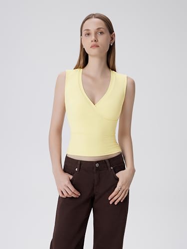 Image of SUUKSESS Women Built in Bra V Neck Tank Tops Double Lined Summer Going Out Camisole Tops