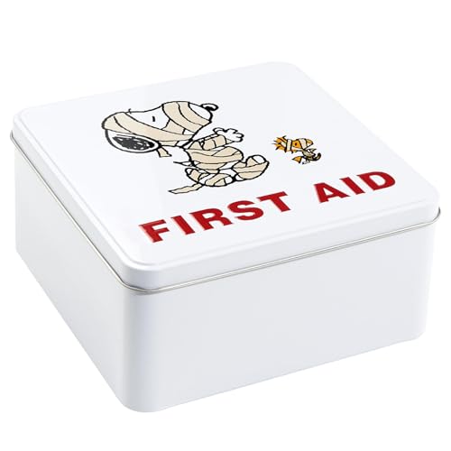 BUTLERS 6er Set Medizinbox Snoopy -Peanuts Erste Hilfe- Leere Hausapotheke Box aus Metall zur Medikamenten Aufbewahrung | Pflasterbox und Verbandskasten für Kinder und Erwachsene