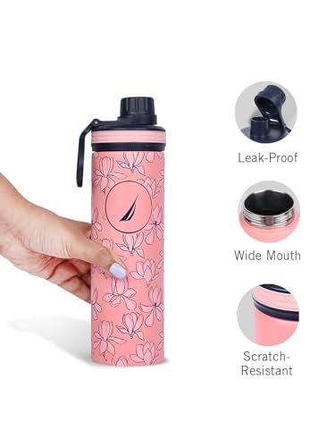 Image of NAUTICA Premium Leak-Proof Insulated Water Bottle - 1pc (Fender)| 500ml | Stainless Steel Flask with 24 Hours Temperature Retention | Ideal for Travel, Gym, Office Use Texas Printed-b.Pink /Navy