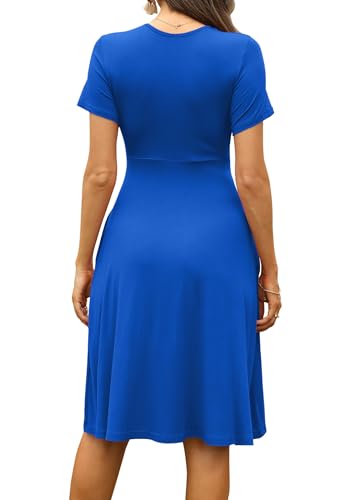 Image of WEACZZY Women's Summer Short Sleeve Casual Dresses V-Neck Floral Party Dress with Pockets