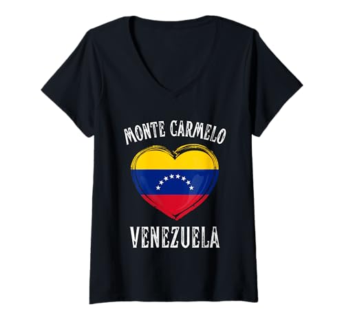 Femme Venezuela Flag Heart Monte Carmelo City T-Shirt avec Col en V