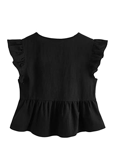 SweatyRocks Women's Cap Butterfly Sleeve V Neck Ruffle Hem Crop Blouse Summer Peplum Top2