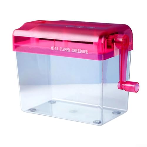Trituradora de papel manual de escritorio con manivela para triturar documentos privados en espacios de trabajo sin tomas de corriente (rosa)