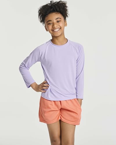 Image of Real Essentials 4 Pack: Girls' Rash Guard Swim Shirts - Long Sleeve UPF Sun Protection Tops (Ages 4-16)
