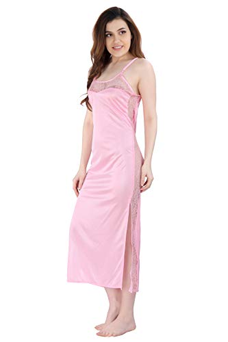 Romaisa Women's Satin Maxi Nighty with Lace Yoke, Spaghetti Strap...