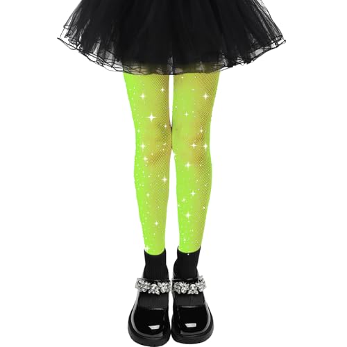 Image of Girls Sparkle Fishnet Tights Glitter Tights for Kids Toddler Rhinestone Stockings Halloween Star Pantyhose