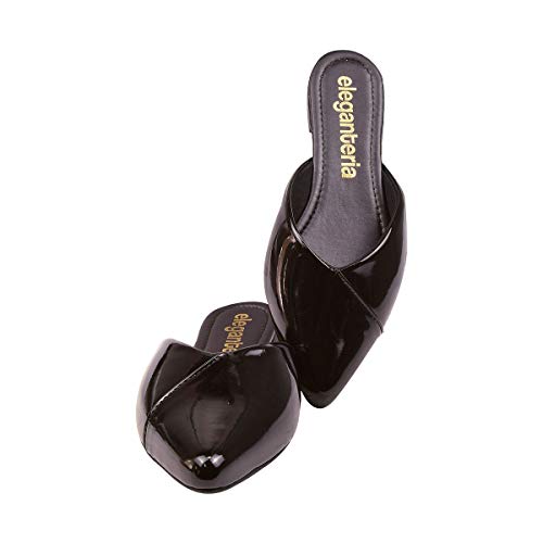 Mule Feminino Rasteirinha Verniz Eleganteria Tamanho:37;Cor:Preto