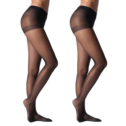 20D Sheer Black Tights for Women-Soft Stockings with Control Top Pantyhose