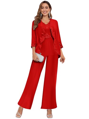 Trifetcrow Chiffon Pant Suits Dressy Outfit Set Long Sleeve