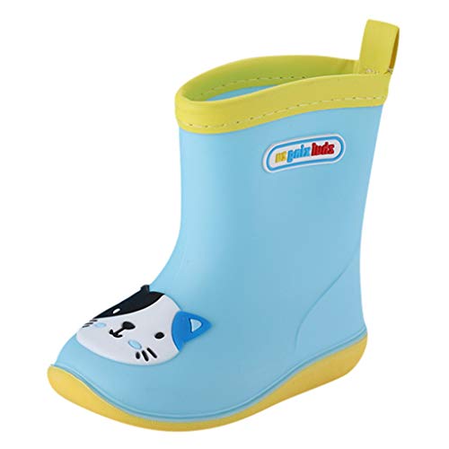 Children's Fall Cartoon Waterproof Rain Boots for Little Kids Toddler Baby Boys Girls Anti-Slip Ankle Jelly Rainshoes (Blue, 18-24 Months)