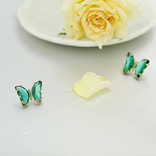 Miss Right 925 Sterling Silver Green Butterfly Stud Earrings For Women Trendy Girls, Hypoallergenic Statement Cute Cubic Zirconia Aesthetic Earrings Studs #TOP5
