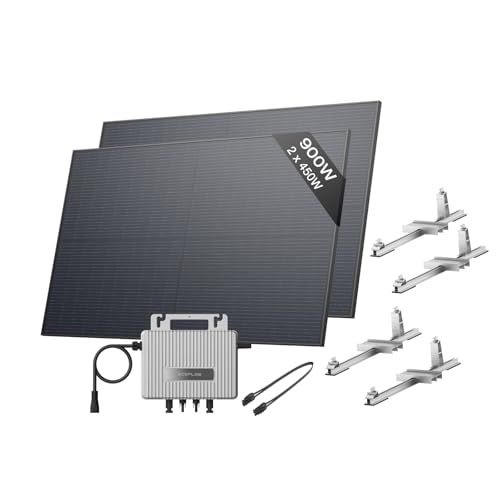 Image of ECOFLOW STREAM Balcony Solar System, 800W Micro Inverter, 2 × 450W PV Solar Panels with 2*Bracket-Flat Roof, Smart Grid-Feed Inverter with Wi-Fi & App Control for Flat Roofs & Gardens