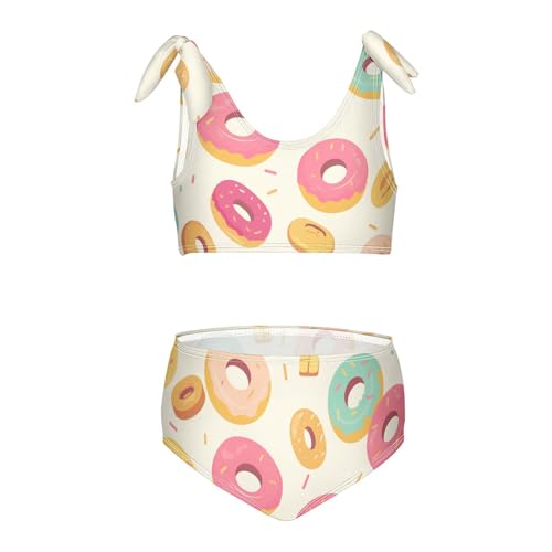 KLL Donuts Background Girls' 2 Piece Bikini Set Scoop Neck Swimsuits Swimming Suits Adjustable Strap