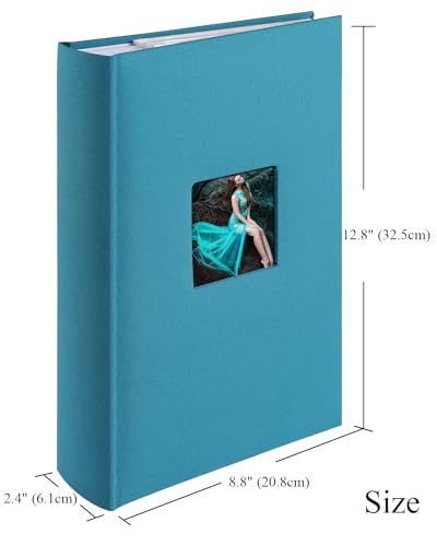 Photo Album 4x6 Hold 402 Photos with Memo Slip-in Pockets Photo Book, Linen Cover Picture Photo Albums with Writing Space for Wedding Family Baby Vacation Mother's Peacock Blue