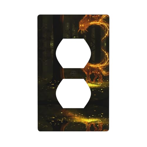 Phayah Mysterious - Cubiertas decorativas de enchufe con patrón de zorro de nueve colas, receptáculo dúplex, placa de interruptor de luz, cubiertas de enchufe doble individual