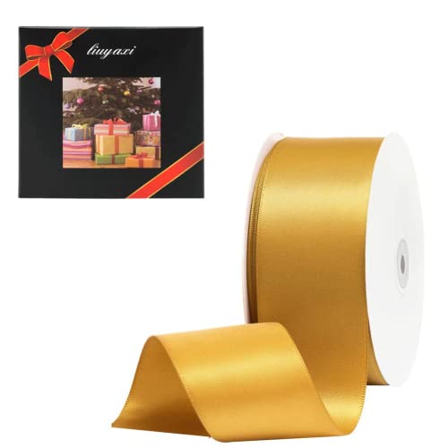 Image of Solid Color Double Faced Yellow Gold Satin Ribbon 2 inch X 25 Yards, Ribbons Perfect for Crafts, Wedding Decor, Bow Making, Sewing, Gift Package Wrapping and More