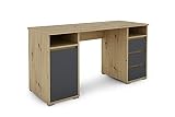 byLIVING Lobo 02 Schreibtisch mit Melamin Oberfläche in Artisan Eiche mit anthrazit, 3 Schubkästen und 1 Tür mit viel Stauraum, Holzwerkstoff Spanplatte, braun, B 138, H 75, T 55 cm