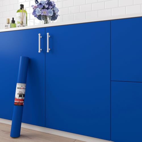 Decotalk Papier Peint Adhesif Mural Bleu Royal 60X500cm Rouleau Adhesif Mural Decoratif Impermeable Papier Contact Rouleaux pour Salon Chambre Cuisine Armoire...