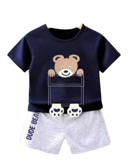 Kid Boys Dude Bear Printed Short Sleeves Cotton Blend Top & Shorts Set-image-37