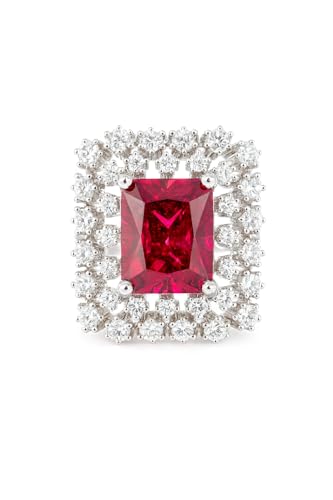 Image of Rings for Women Rhodium Plated Ruby Adjustable American Diamond Crystal Ring For Anniversary, Birthday, Cocktail For Women and Girls