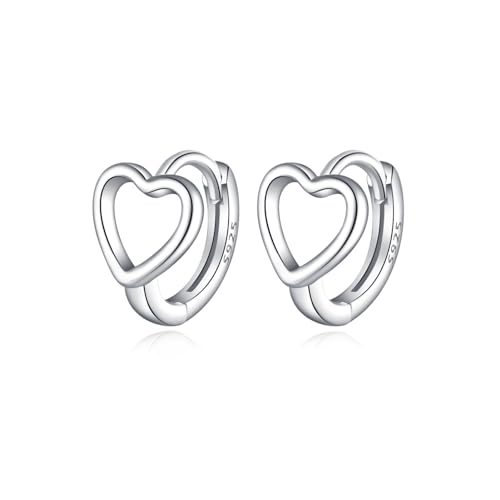 Reffeer Solid 925 Sterling Silver Love Heart Hoop Earrings Huggie for Women Teen Girls Heart Hoop Earrings Love Huggie - Main Image