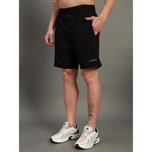 Image of ATICX Polyester Shorts for Men - Quick Dry Lightweight with Zipper Pockets - Gym, Running, Jogging, Training Half Pants for Basketball, Swimming, Badminton, Cycling, Football, Outdoor & Home Wear