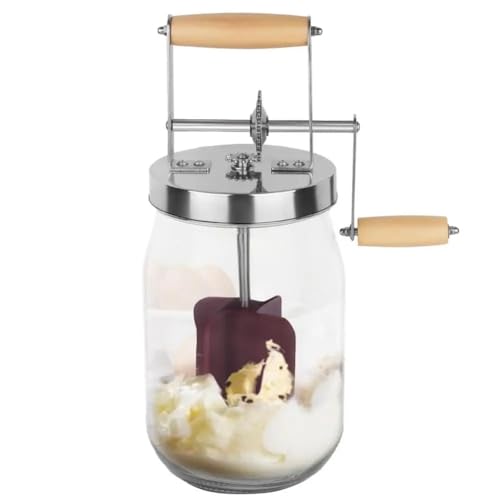 Histos Batidor de Mantequilla con Manivela Manual para Hacer Mantequilla, Mezclador de Crema, Herramienta para Agitar Alimentos de Silicona, Tarro de Masón, Accesorios de Cocina, 1 L