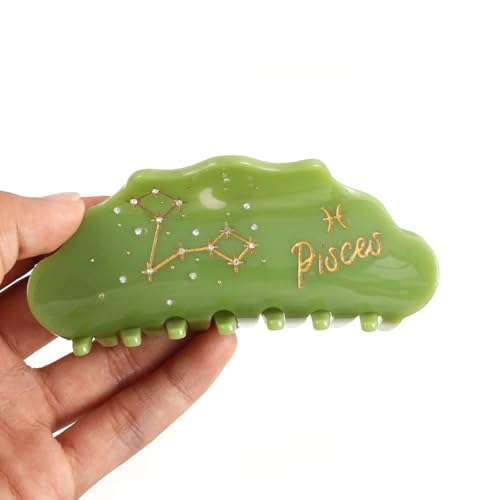 Pisces Zodiac Sign Hair Claw, Green Acetate with Crystals Personalized Acetate Hair Clip for Women Gift 1 Piece