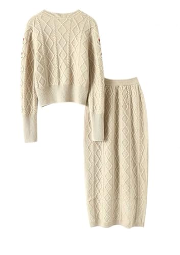 CHARTOU Women Fall Winter 2 Pieces Outfits Embroidery Crop Tops Bodycon Long Cardigan Sweater Skirt Sets2