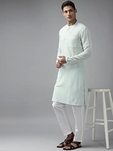 Image of See Designs Men Full Sleeve Cotton Solid Straight Slub Effect Kurta