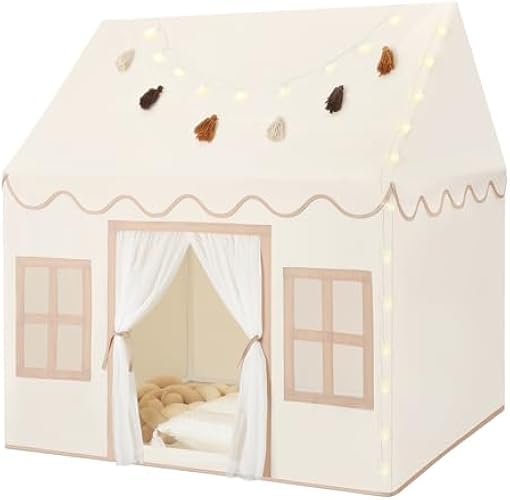 Senodeer Kids Play Tent Indoor: with Mat, Tassel Garland, Star Lights - Toddler Girl Tent Indoor Playhouse for Toddlers Kids Toys for Boy Girl Birthday Gift