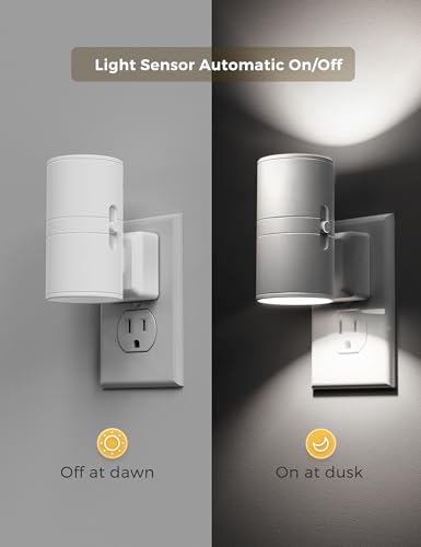 Image of L LOHAS LED Bright Night Light, Night Lights Plug into Wall, Daylight White, Dimmable Nightlight Plug in White Shade, Light Sensor, Decorative LED Nightlights for Hallway Bathroom Kitchen, 2 Pack