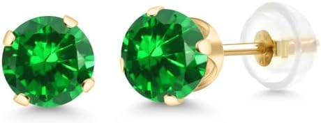 Gem Stone King 14K Gold Gemstone Birthstone Solitaire Stud Earrings | Round 6MM | Gold Earrings For Women Men