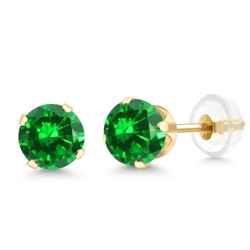 Gem Stone King 14K Gold Gemstone Birthstone Solitaire Stud Earrings | Round 6MM | Gold Earrings For Women Men