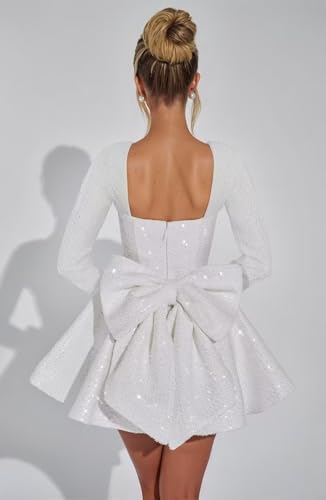 Long Sleeve Sparkly Sequin Homecoming Dresses for Teens Short Square Neck Mini Formal Cocktail Party Gown2