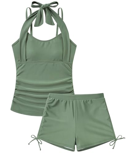 Image of Girls Tankini Swimsuit 2 Piece Halterneck Bathing Suit for Teens Size 7-16