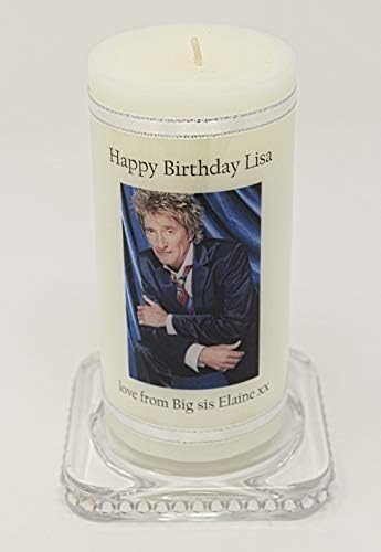 PGW Candle, personalised birthday candle with Rod Stewart picture or image and ANY special message