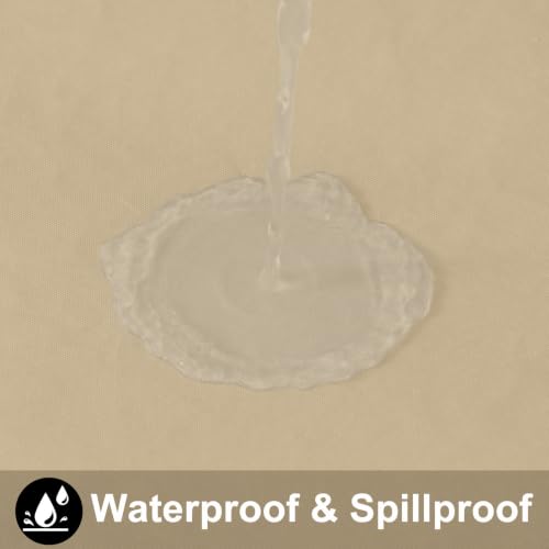Image of Smiry Rectangle Table Cloth 60 inchx84 inch, Waterproof Wipeable Vinyl Tablecloth | Oil Spill Proof Plastic Table Cover, Flannel Backed Table Cloths for Dining, Picnic, Camping, Outdoor, Khaki