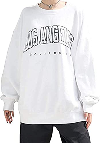 Image of Langwyqu Women's Oversized Sweatshirt Los Angeles California Crewneck Long Sleeve Casual Loose Pullover Tops