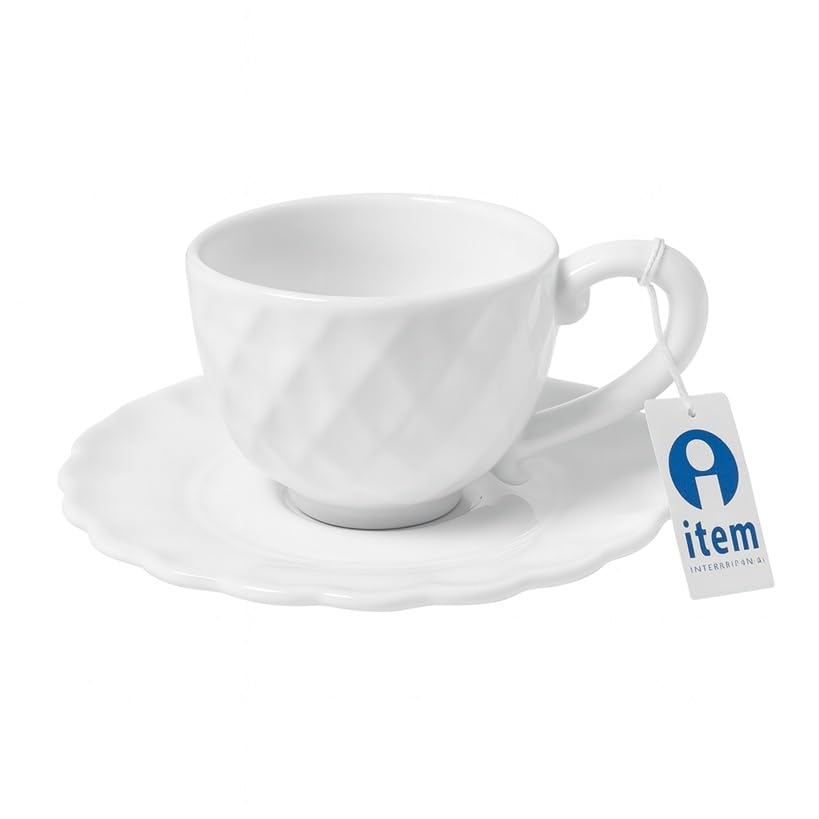 Tasse + Soucoupe Losange en céramique blanche pour vos pauses café cosy