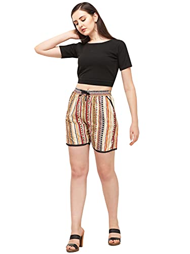 Image of DHRUVI TRENDZ Women's Slub Rayon Foli Design Regular Shorts
