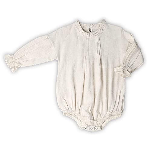 Image of HOOLCHEAN Baby Infant Girls Cotton Linen Ruffles Bodysuit Long Sleeve Romper (Linen, 66: 3-6 Months)