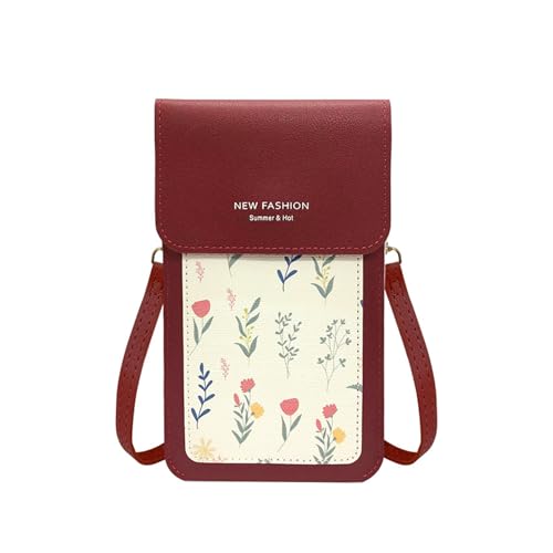 Borsa a Tracolla per Cellulare con Finestra Touch Screen Donna per PU a Spalla Portafogli per Shopping Viaggio Rosso
