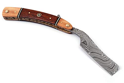 Damascus Straight Razor-Custom Shaving Blade Kit For Men Shave Ready Straight Edge Razor, Damascus Steel Barber Approved Straight Razor,Mens Straight Razor, Leather Case,Close Shave, Great Gift, (Brown) #TOP3